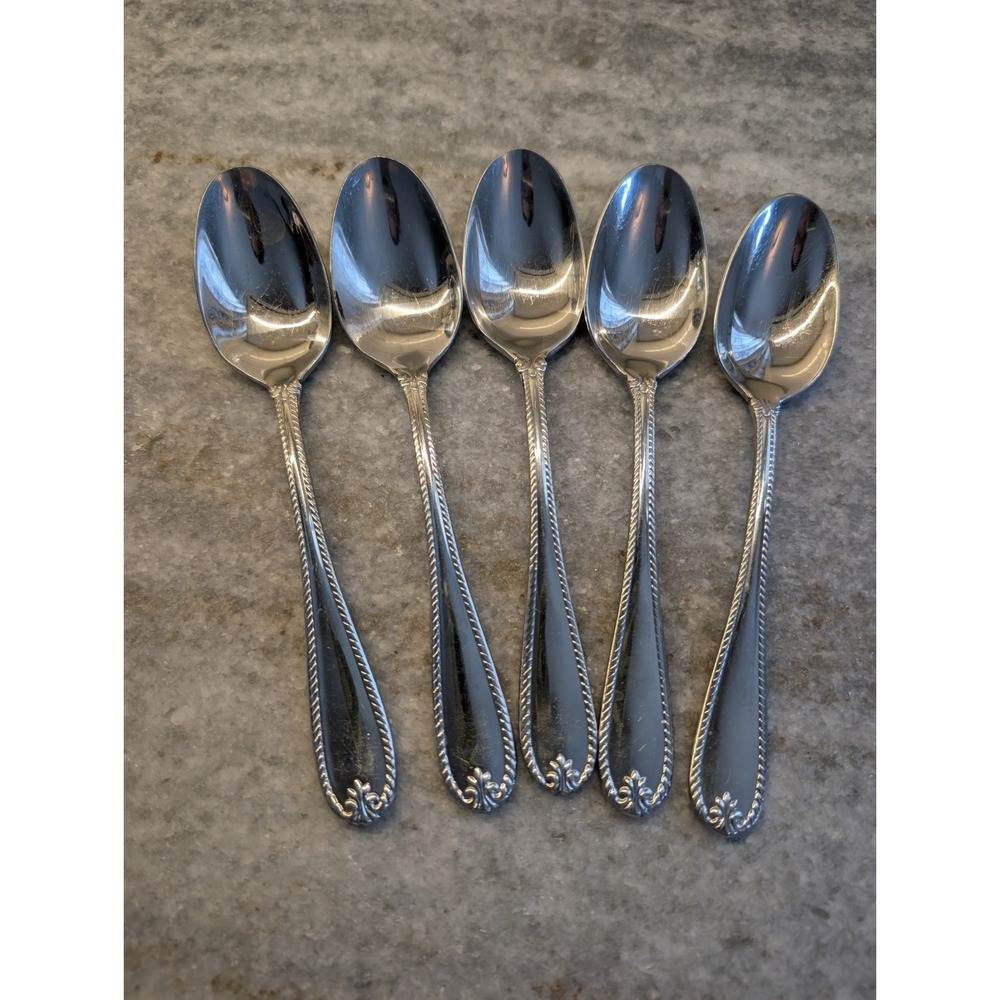 5 Lenox TUDOR BEAD Stainless 18/10 Glossy Rope Edge Large Spoons‎